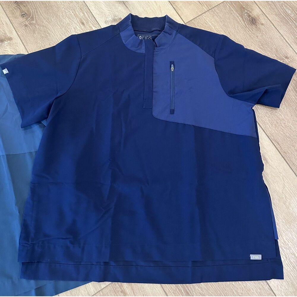Women's Figs Limited Edition Scrub Top Zip Mock Neck Navy Blue XXL GUC